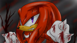 Size: 2048x1152 | Tagged: semi-grimdark, artist:amberday, knuckles the echidna, echidna, angry, blood, blood splatter, clenched fists, clenched teeth, implied fight, looking up, male, solo, standing