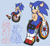Size: 1280x1174 | Tagged: source needed, safe, artist:sonicaspeed123, knuckles the echidna, sonic the hedgehog, hedgehog, alternate universe, blue background, disabled, duo, kneepads, looking at each other, looking at viewer, male, necklace, ring, simple background, sitting, sketch, standing, wheelchair, wink