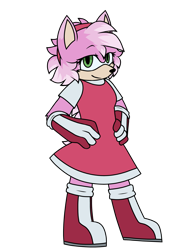 Size: 2200x2800 | Tagged: safe, artist:pegacousinceles, amy rose, hedgehog, boots, colored ears, colored quills, dress, female, gloves, headband, long gloves, looking at viewer, redesign, simple background, smile, socks, solo, standing, striped gloves, transparent background