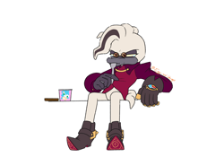 Size: 2388x1668 | Tagged: safe, artist:eggs-and-shrimp, dr. starline, angry, boots, crying, eating, food, glasses, ice cream, platypus, simple background, sitting, solo, sonic ice cream, spoon, tricore, white background