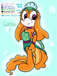 Size: 967x1280 | Tagged: safe, artist:theinspiredsphynx, coral the betta, fish, redesign, smile, solo