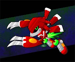 Size: 1020x850 | Tagged: safe, artist:fishflop_, black sclera, charging, metal knuckles, robot, solo