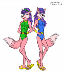 Size: 2394x2730 | Tagged: safe, artist:mdtartist83, leeta the wolf, lyco the wolf, wolf, duo, duo female, female, simple background, white background