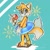 Size: 540x540 | Tagged: safe, artist:kiwisinpants, miles "tails" prower, fox, abstract background, blushing, chest fluff, ear fluff, eyelashes, female, foot bracelet, gloves, heart, holding something, ice cream, looking at viewer, outline, redraw, sandals, solo, standing, swimming tube, tongue out, trans female, trans girl tails, transgender, v sign