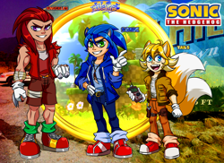 Size: 1680x1225 | Tagged: safe, artist:emil-inze, knuckles the echidna, miles "tails" prower, sonic the hedgehog, human, humanized, team sonic, trio