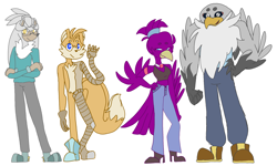 Size: 5250x3150 | Tagged: safe, artist:legyolk, miles "tails" prower, silver the hedgehog, storm the albatross, wave the swallow, albatross, bird, fox, hedgehog, swallow, aged up, alternate outfit, alternate universe, au:the bright zone, female, gay, group, male, shipping, silvails, simple background, stormave, straight, white background