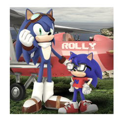 Size: 700x700 | Tagged: safe, artist:nibroc-rock, nicky, paulie the hedgehog, sonic the hedgehog, hedgehog, 3d, child, duo, father and son, male, males only, sonic the hedgehog (shogakukan)