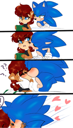 Size: 1103x1920 | Tagged: safe, artist:lilredgummie, sally acorn, sonic the hedgehog, chipmunk, hedgehog, duo, kissing, shipping, simple background, sonally, straight, white background