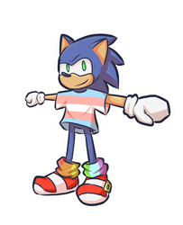 Size: 1024x1262 | Tagged: safe, artist:mcrself, sonic the hedgehog, hedgehog, gay pride, gloves, looking at viewer, male, outline, shirt, shoes, simple background, smile, socks, solo, standing, t-pose, trans pride, transparent background