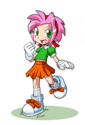 Size: 998x1470 | Tagged: safe, artist:rcase, amy rose, human, classic amy, clenched fist, female, humanized, solo
