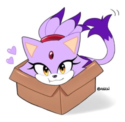 Size: 1200x1173 | Tagged: safe, artist:4622j, blaze the cat, cat, behaving like a cat, blazeabetes, box, cute, if i fits i sits, simple background, solo, white background