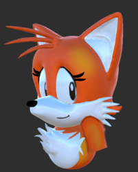 Size: 558x694 | Tagged: safe, artist:folksywig, miles "tails" prower, fox, 3d, chest fluff, classic tails, cute, eyelashes, female, gender swap, grey background, looking at viewer, simple background, smile, solo