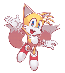 Size: 640x717 | Tagged: safe, artist:azeonus, miles "tails" prower, fox, sonic heroes, arms out, chest fluff, gloves, looking at viewer, male, mid-air, mouth open, one fang, posing, redraw, shoes, simple background, socks, solo, white background