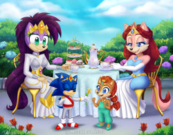 Size: 1280x1004 | Tagged: safe, artist:metalpandora, lady alicia acorn, queen aleena, sally acorn, sonic the hedgehog, sonic underground, crossover, group, younger
