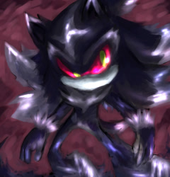 Size: 500x520 | Tagged: safe, artist:tortaviso, mephiles the dark, colored quills, looking offscreen, neck fluff, no mouth, red sclera, solo, yellow eyes