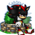 Size: 366x364 | Tagged: safe, artist:blueneedle-inu, shadow the hedgehog, hedgehog, brick wall, bush, character name, chest fluff, english text, frown, gloves, grass, leaning in, lidded eyes, male, shoes, simple background, sitting, solo, wall, white background