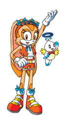 Size: 322x600 | Tagged: safe, artist:shadobabe, cheese (chao), cream the rabbit, chao, rabbit, duo, hero chao, older