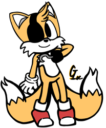 Size: 3019x3653 | Tagged: safe, artist:gaming-incorporated, miles "tails" prower, fox, cosplay, crossover, eyepatch, five nights at freddy's, foxy (fnaf), gloves, hook, looking offscreen, male, no shading, shoes, signature, smile, socks, solo, standing