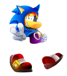 Size: 900x1021 | Tagged: safe, artist:baitong9194, sonic the hedgehog, barely sonic related, clenched fist, clenched teeth, crossover, gloves, hoodie, kigurumi, looking at viewer, male, rayman, shoes, simple background, solo, transparent background, v sign, walking
