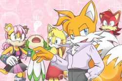 Size: 1280x854 | Tagged: safe, artist:omegasunburst, cosmo the seedrian, fiona fox, miles "tails" prower, mina mongoose, zooey the fox, group