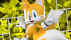 Size: 1920x1080 | Tagged: safe, editor:scott910, miles "tails" prower, fox, sonic adventure, sonic heroes, sonic r, sonic the hedgehog 2, abstract background, edit, gloves, looking at viewer, male, mid-air, official artwork, official render, pointing, shadow the hedgehog (video game), socks, solo, sonic colors, sonic generations, sonic lost world, wallpaper, yellow, youtube link in description