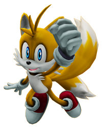 Size: 1016x1258 | Tagged: safe, artist:senku79, miles "tails" prower, fox, sonic the hedgehog (2006), 2020, 3d, clenched fist, fangs, flying, gloves, looking at viewer, male, mid-air, mouth open, shoes, socks, solo, transparent background