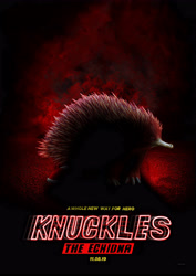 Size: 3508x4961 | Tagged: safe, artist:nepolga, knuckles the echidna, echidna, abstract background, all fours, animalified, character name, english text, literal animal, male, meme, movie poster, solo