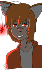 Size: 1440x2688 | Tagged: safe, artist:forgottenking17, tails doll, human, 2021, clenched teeth, genderless, glowing, headlight, humanized, jacket, looking at viewer, red eyes, shirt, signature, simple background, smile, solo, stitches, transparent background