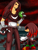 Size: 1944x2592 | Tagged: semi-grimdark, artist:wolfkice, knuckles the echidna, oc, oc:knuckles.exe, echidna, human, 2014, abstract background, bandage, black sclera, bleeding, bleeding from eyes, blood, chaos emerald, crop top, duality, gloves, holding something, humanized, looking back, looking up, male, pants, partially humanized, red eyes, solo, standing