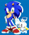 Size: 600x739 | Tagged: safe, artist:shoppaaaa, sonic the hedgehog, chao, hedgehog, duo, genderless, gloves, hand on hip, hero chao, holding hands, looking at them, male, smile, soap shoes, standing