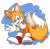 Size: 3700x3600 | Tagged: safe, artist:candicindy, miles "tails" prower, fox, abstract background, arm behind back, bending over, gloves, hand behind back, leaning in, looking at viewer, male, mouth open, one fang, semi-transparent background, shoes, socks, solo, standing, waving