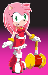 Size: 694x1080 | Tagged: safe, artist:noble-maiden, amy rose, hedgehog, aged up, female, older, piko piko hammer, solo