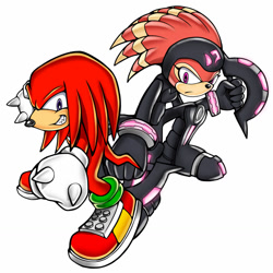 Size: 1280x1280 | Tagged: safe, artist:sjg12, knuckles the echidna, shade the echidna, echidna, sonic adventure 2, duo, nike mouth, simple background, uekawa style, white background