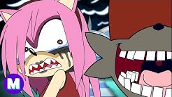 Size: 246x138 | Tagged: safe, artist:mashed, amy rose, miles "tails" prower, fox, hedgehog, alignment swap, crying, duo, mouth open, there's something about amy, youtube thumbnail