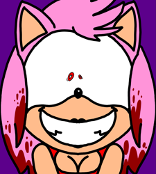 Size: 1275x1414 | Tagged: semi-grimdark, suggestive, artist:professorventurer, amy rose, hedgehog, alignment swap, blood, cleavage, purple background, simple background, solo, there's something about amy