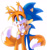 Size: 1024x1083 | Tagged: safe, artist:crazygreenfluff, miles "tails" prower, sonic the hedgehog, fox, hedgehog, chest fluff, cute, deviantart watermark, duo, ear fluff, eyes closed, gay, gloves off, holding another's arm, hugging from behind, looking at them, male, males only, shipping, simple background, smile, sonabetes, sonic x tails, standing, tailabetes, watermark, white background