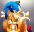 Size: 1400x1300 | Tagged: safe, artist:myly14, miles "tails" prower, sonic the hedgehog, fox, hedgehog, arm-rest, chest fluff, cute, duo, frown, gloves, gradient background, lineless, looking at them, male, males only, no outlines, one eye closed, shoes, signature, sitting, sonabetes, tailabetes, tongue out, v sign