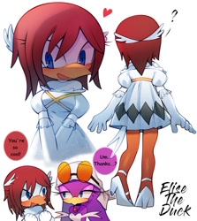 Size: 878x983 | Tagged: safe, artist:theadamay1, princess elise, wave the swallow, bird, duck, swallow, sonic the hedgehog (2006), cute, dialogue, duo, elisabetes, female, mobianified, redesign, simple background, sonic riders, species swap, white background