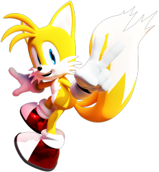 Size: 4000x4315 | Tagged: safe, artist:ericelreposteador, miles "tails" prower, fox, 3d, gloves, looking at viewer, male, mouth open, posing, shoes, simple background, smile, socks, solo, transparent background, v sign