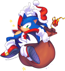 Size: 1024x1125 | Tagged: safe, artist:drawloverlala, sonic the hedgehog, hedgehog, christmas, featured image, male, outline, santa hat, simple background, solo, transparent background