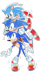 Size: 1144x2036 | Tagged: safe, artist:drawloverlala, sonic the hedgehog, hedgehog, boom sonic, classic sonic, cute, male, males only, self paradox, simple background, sonabetes, sonic boom (tv), trio, white background