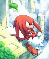 Size: 1709x2034 | Tagged: safe, artist:drawloverlala, knuckles the echidna, echidna, sky sanctuary zone, male, solo, sonic & knuckles