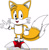 Size: 860x871 | Tagged: safe, artist:advert-man, miles "tails" prower, fox, 2012, classic sonic (universe), classic tails, clenched fist, gloves, looking offscreen, male, mouth open, shoes, simple background, smile, socks, solo, standing, waving, white background