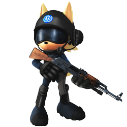 Size: 899x899 | Tagged: safe, artist:nibroc-rock, wolf, ambiguous gender, boots, frown, g.u.n logo, g.u.n soldier, gloves, goggles, gun, helmet, holding something, looking offscreen, mobianified, simple background, solo, standing, transparent background