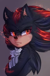 Size: 1346x2048 | Tagged: safe, artist:gummierat, shadow the hedgehog, sonic the hedgehog 3 (film), arms folded, electricity, looking back, movie style, solo