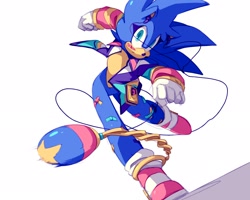Size: 2048x1636 | Tagged: safe, sonic the hedgehog, bandaid, headphones, jacket, looking at viewer, running, solo, vaporwave, walkman