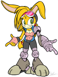 Size: 600x797 | Tagged: safe, artist:molochtdl, bunnie rabbot, goggles on head, redesign, solo