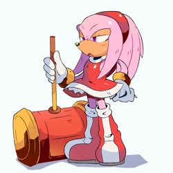 Size: 2400x2400 | Tagged: safe, artist:spinstellar, knuckles the echidna, amy's halterneck dress, color swap, outfit swap, piko piko hammer, solo, what has science done