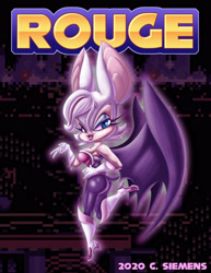 Size: 2000x2587 | Tagged: safe, artist:dawgweazle, rouge the bat, from the side, looking at viewer, redesign, screenshot background, signature, solo, v sign