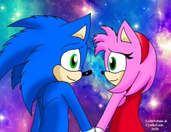 Size: 1024x792 | Tagged: safe, artist:cyothelion, artist:gothnebula, amy rose, sonic the hedgehog, amy x sonic, duo, shipping, straight